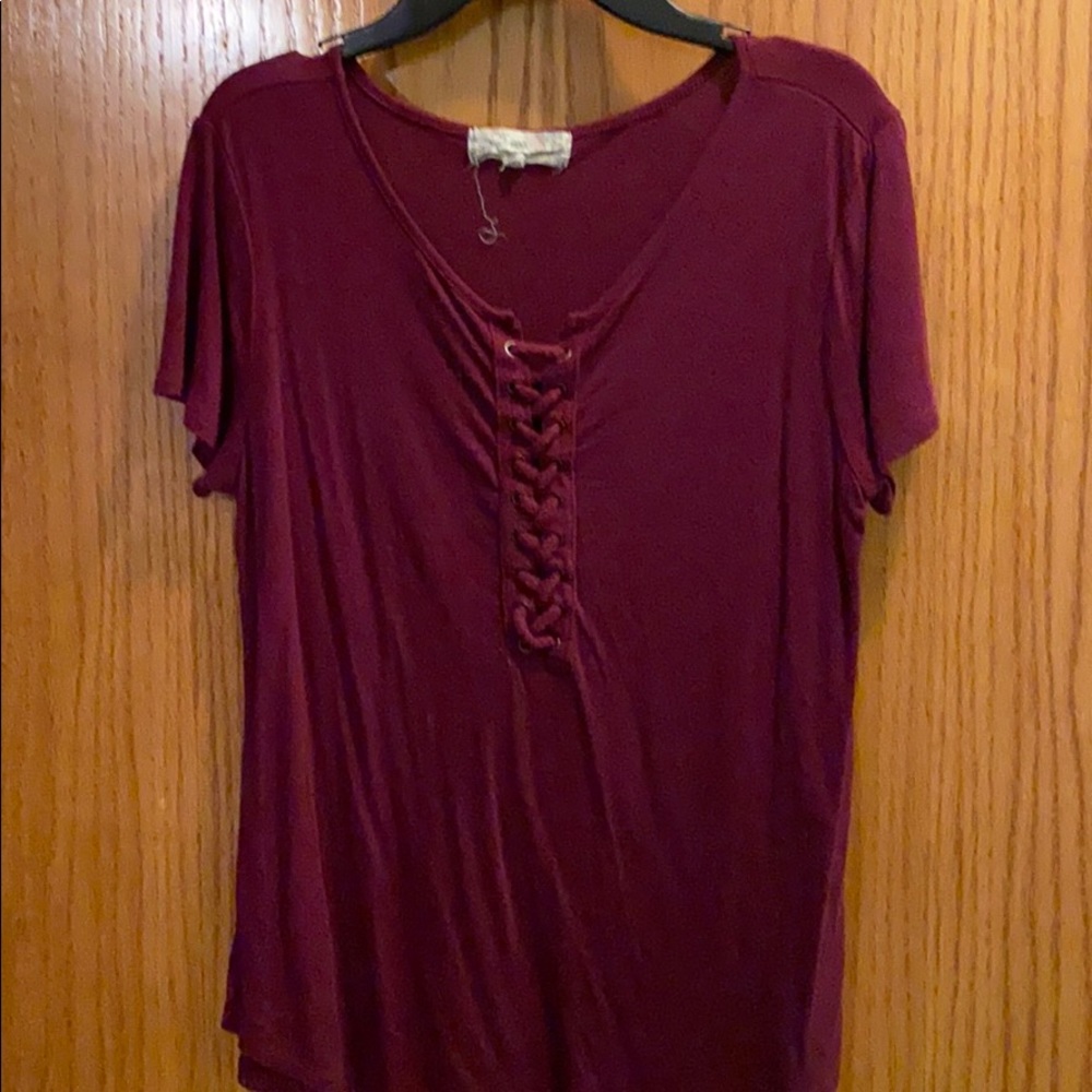 Red laced up T-shirt